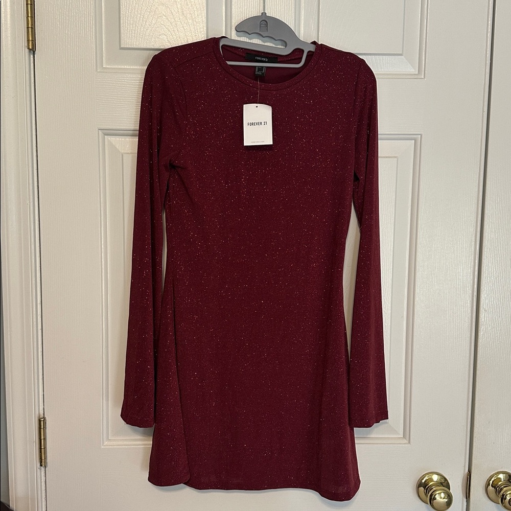 Forever 21 - NWT Sparkling Maroon Long Sleeve A line Dress - above knees - M